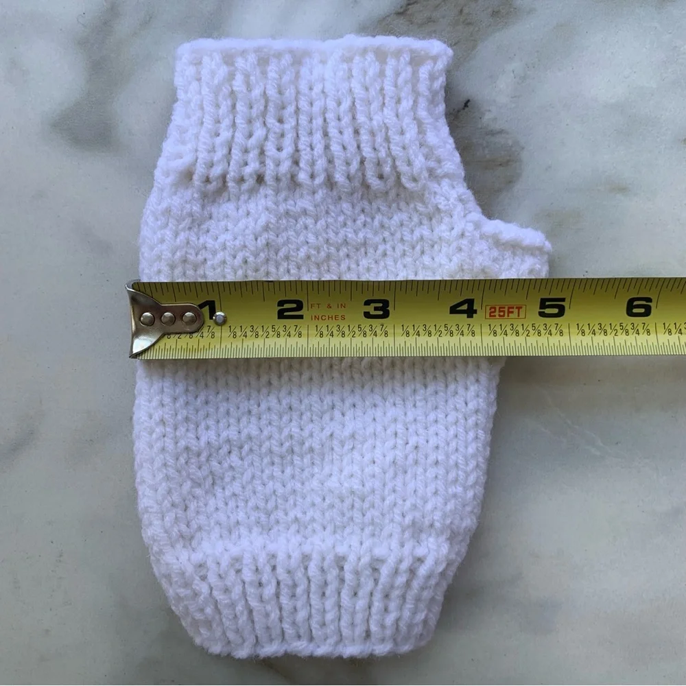 Handmade Homemade Hand Knit White Acrylic Yarn Hand Warmer Fingerless Gloves